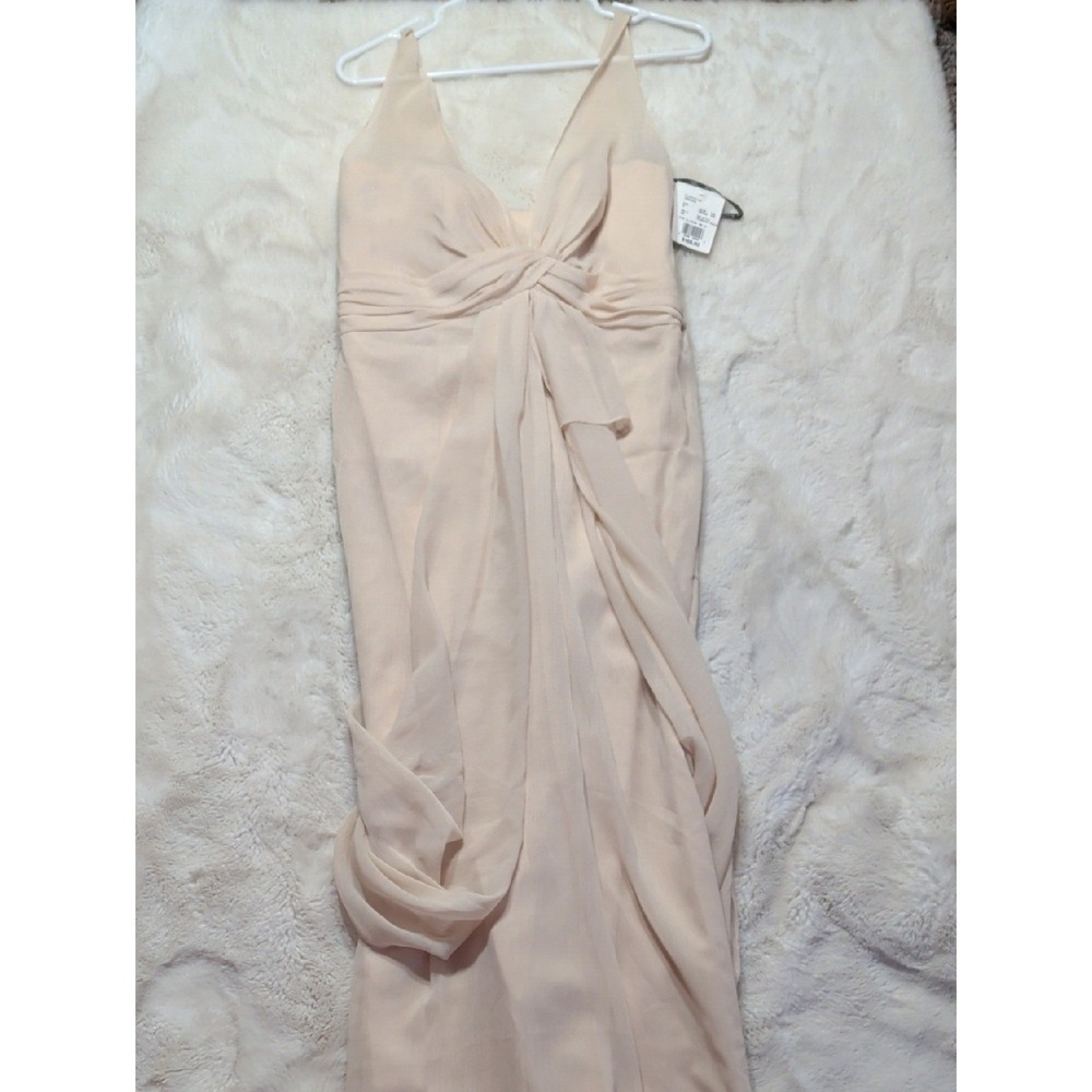 White By Vera Wang Illusion Elegant Cream Chiffon V-Neck Evening Dress - Picture 1 of 4